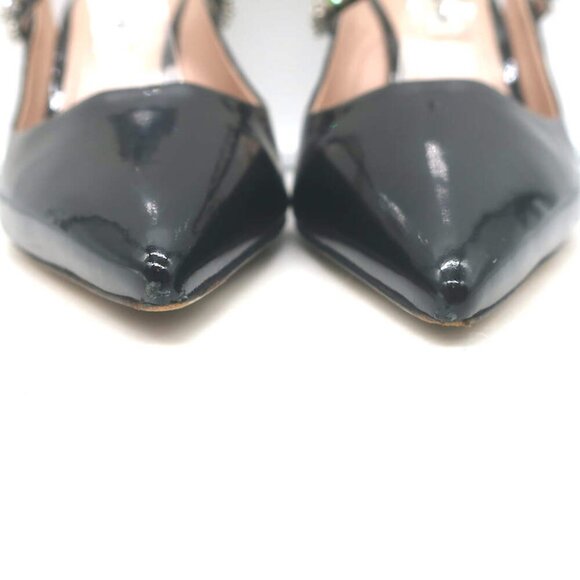 Miu Miu Crystal-Strap Pumps Black Patent Leather Size 37.5 Pointed Toe Heels - Picture 6 of 13